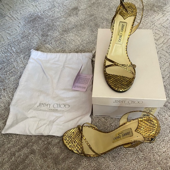 Jimmy Choo Gold Snakeskin Sandals sz 9 EUC! - Picture 1 of 4